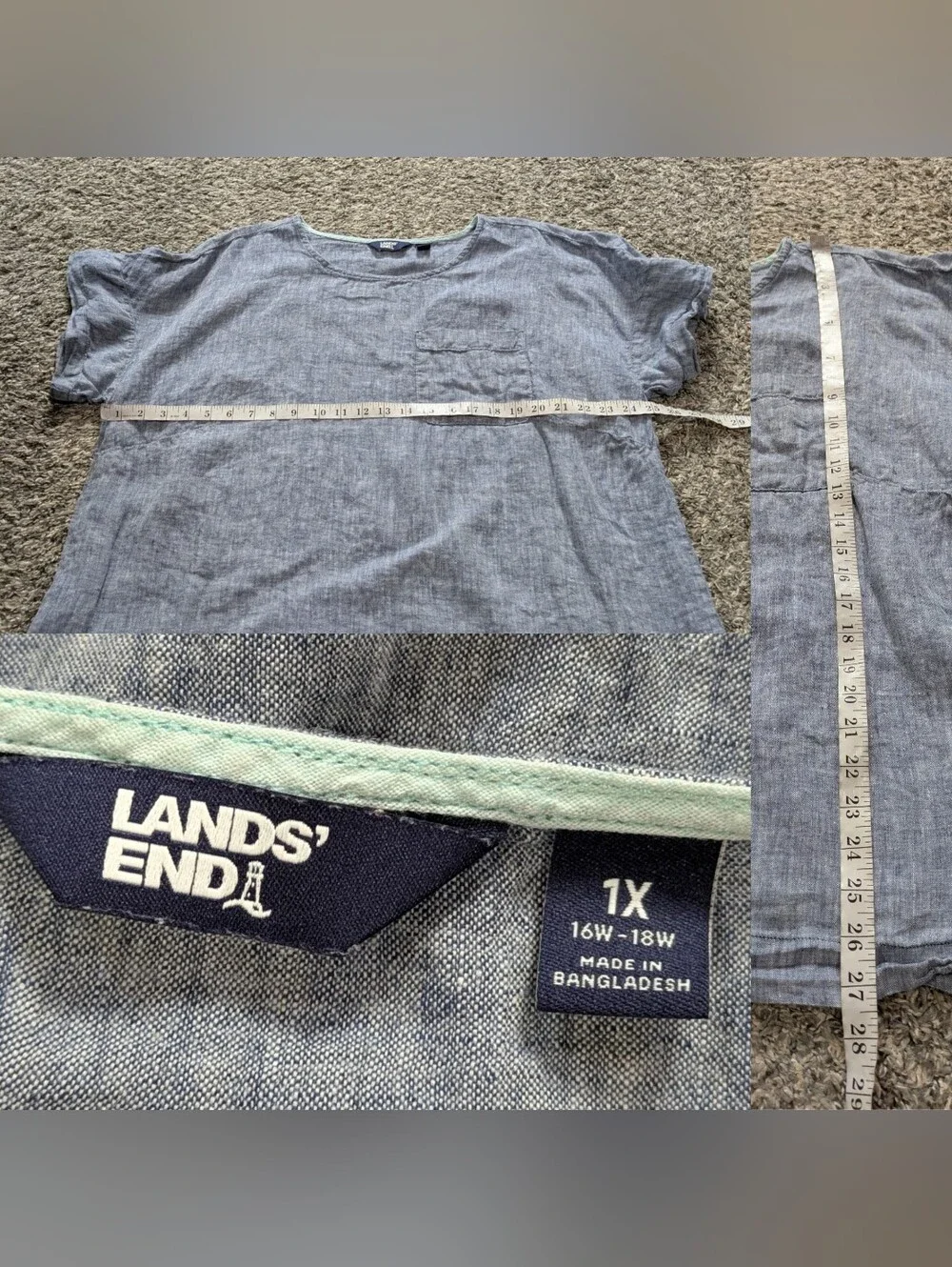 Lands End Blue 100% Linen Oversized Short Sleeve T-shirt Blouse 1X - Picture 6 of 6